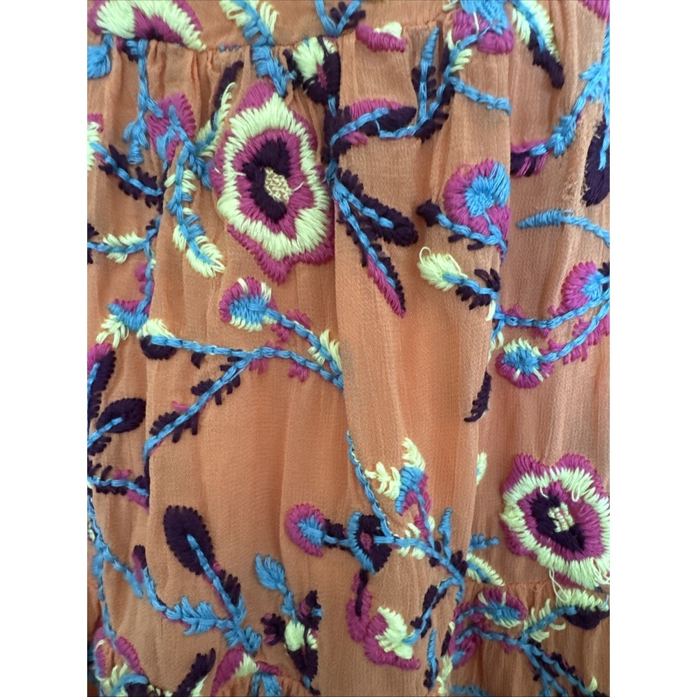 Kimchi Blue Orange Floral Embroidered Babydoll Mini Dress Braided Straps Small - Picture 4 of 11